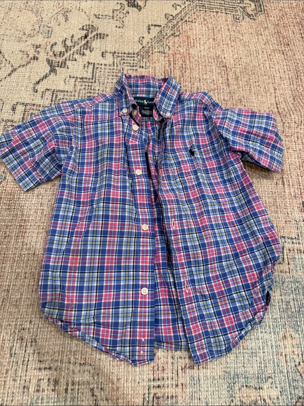 Ralph Lauren Boys Pink & Blue Plaid Short-Sleeve Button-Down Shirt